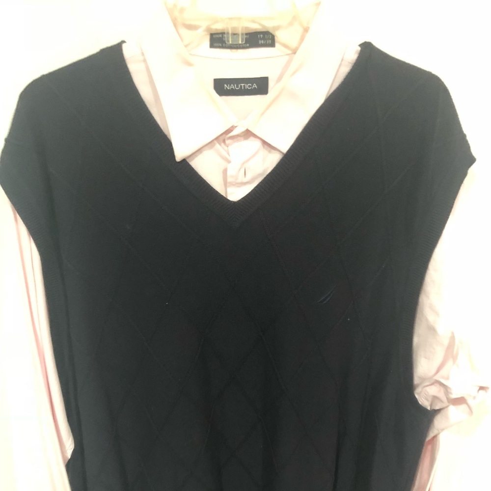 Men’s nautica vest and pink dress shirt